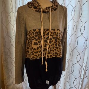 White Birch Colorblock Hoodie Gray, Leopard and Navy, XL